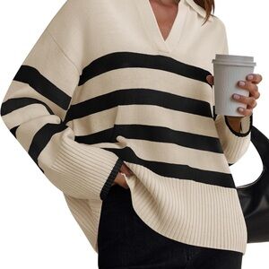 ZESICA Women’s Striped Chunky Knit Oversized Pullover Sweater